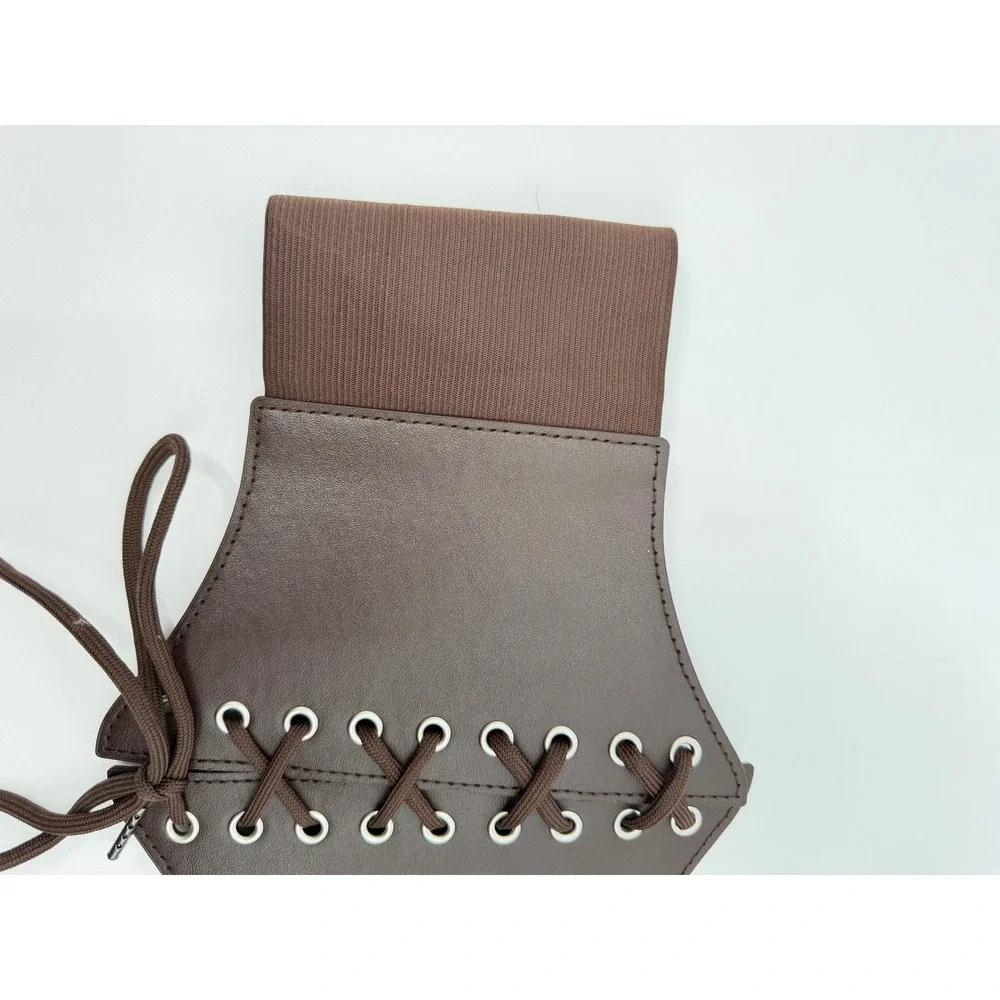 Unbranded Corset Belt Women OS Brown Lace Up Elastic Cinch Waist Faux Leather